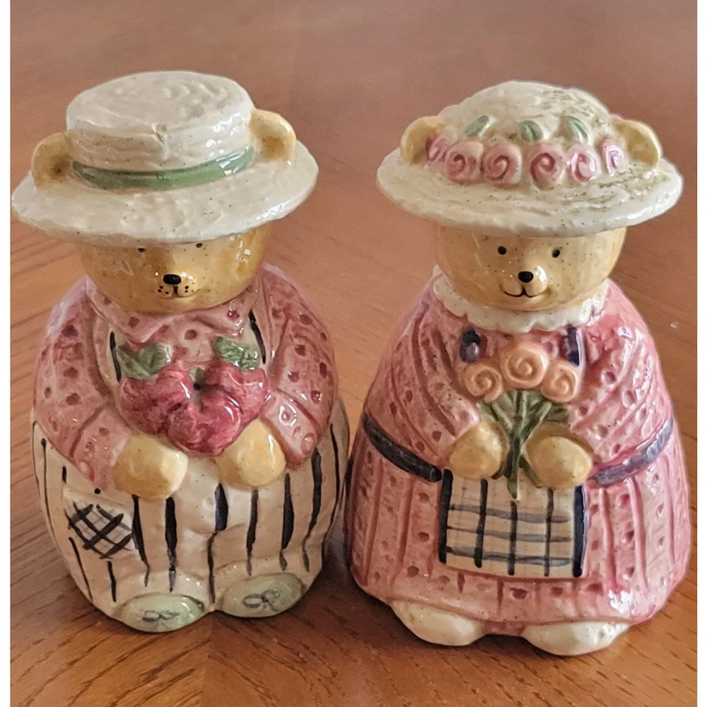 Vtg Country Church Bears Ceramic Sculptures‎ Figurines Cottage Farm House
